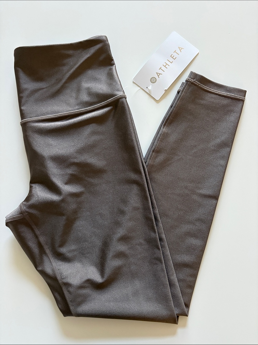 NWT Athleta Elation Metallic Taupe/Brown Sheen Tight 7/8 Size Small